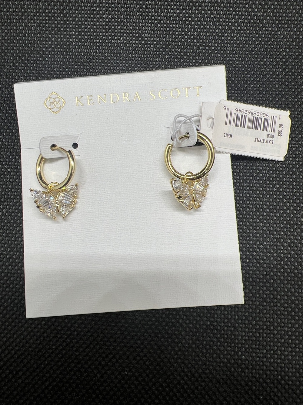 Kendra Scott Blair Gold Butterfly Hoop Earrings - Clear Crystal